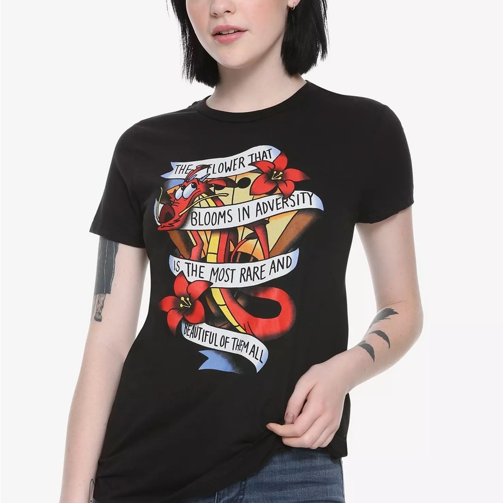 Disney Mulan Mushu Bloom Flower in Adversity T-Shirt